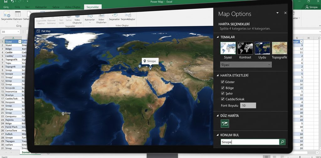 Microsoft Excel [2013] Power Map’ de Harita ve Tur Seçenekleri Bölüm-1/4